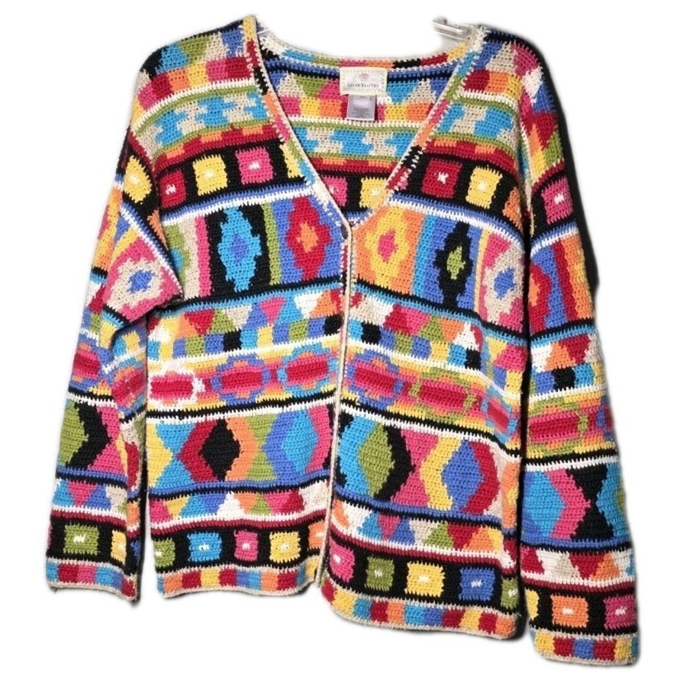 Vintage 90s Susan Bristol Cardigan Sweater Womens Size Petite MEDIUM Hand Knit